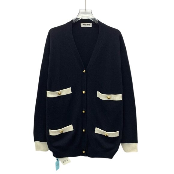 Miu Miu Sweaters - Miu Miu 22 Collection Black Logo Gold Button Knit Cardigan